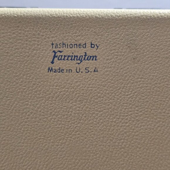 Vintage MCM Farrington Travel Size Cream Floral Jewelry Box Blue Velvet Lining - Picture 8 of 15